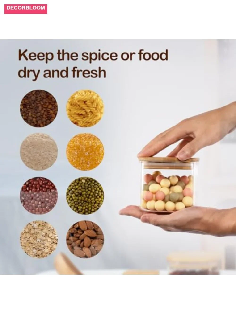 Set of 6 Airtight Square Glass Food Storage Jars with Bamboo Lids